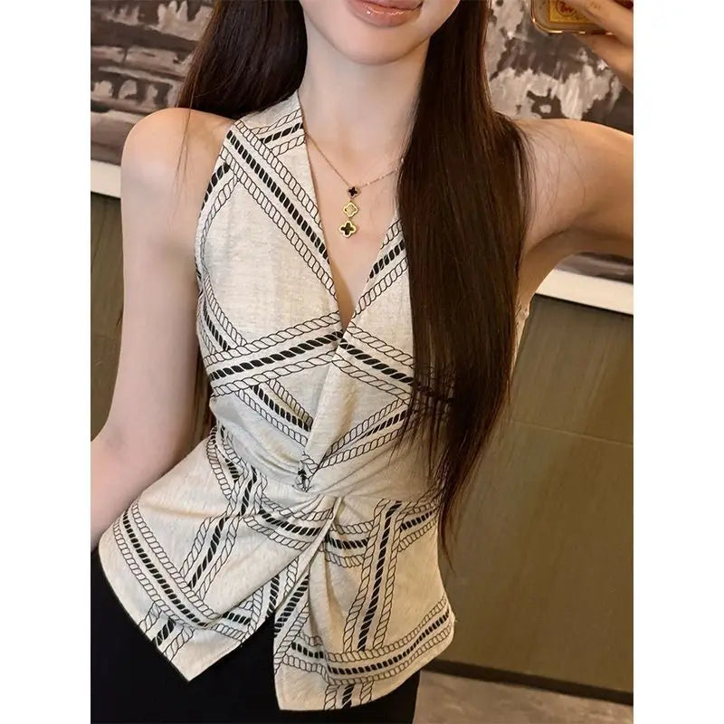 Slack Vest Women's Summer Temperament High-end Kink V-neck Outer Sleeveless Top