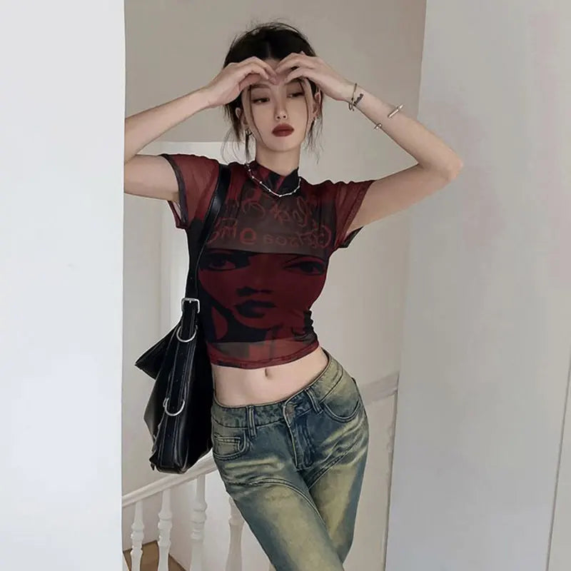 T-shirts Women Summer Slim  Simple All-match Print Daily Mature American Style Tops Basic Tender Female Elegant Classic Cozy